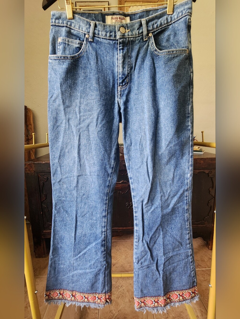 Vtg Y2K PARIS BLUES BoHo Embroydered Hem Flare Jeans EUC Size 13